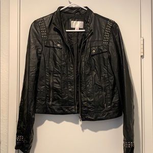 Faux leather jacket with stud detailing